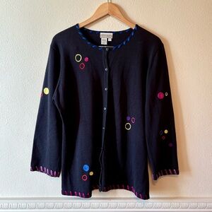 Vintage Coldwater Creek black ramie‎ & cotton embroidered cardigan